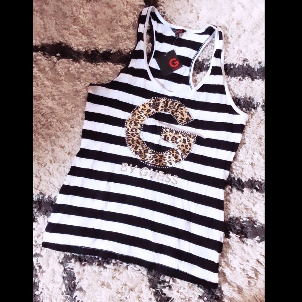 G by Guess Black n White Stripe Tank Top